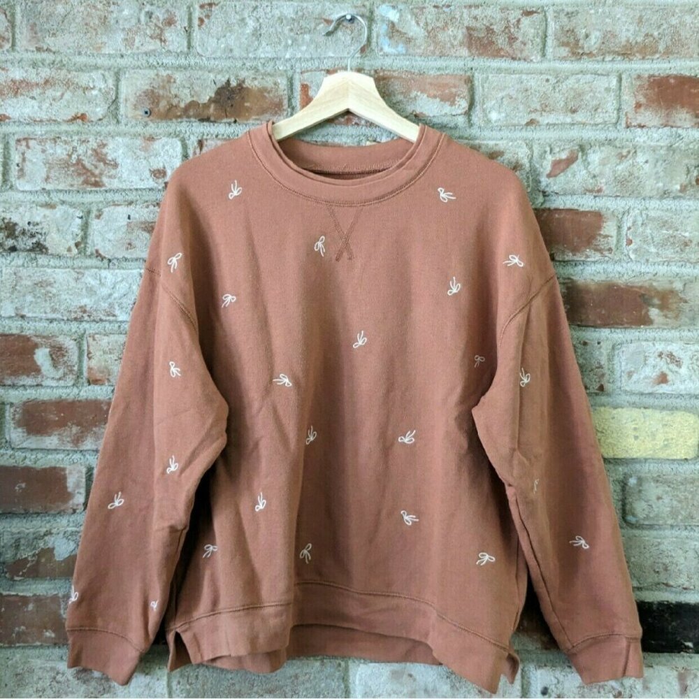 Madewell Bow Embroidered Double-Crewneck Sweatshirt